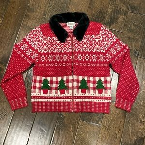 Vintage Wool Grandma Zipper Christmas Sweater - Medium